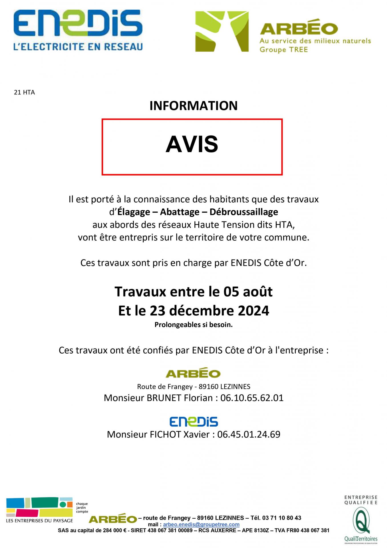 affiche ENEDIS ARBEO travaux élagage